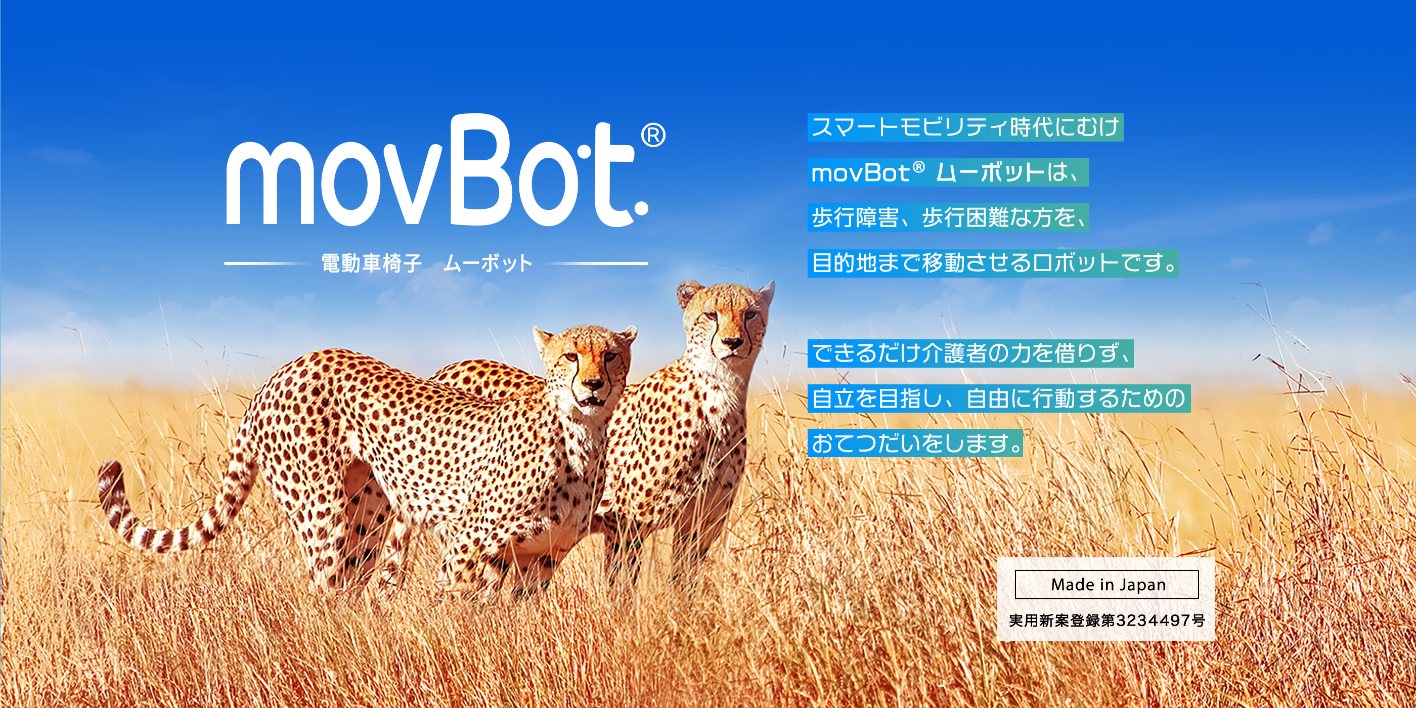 movBot スマートモビリティ時代にむけ歩行障害、歩行困難な方を目的地まで移動させるロボットです。